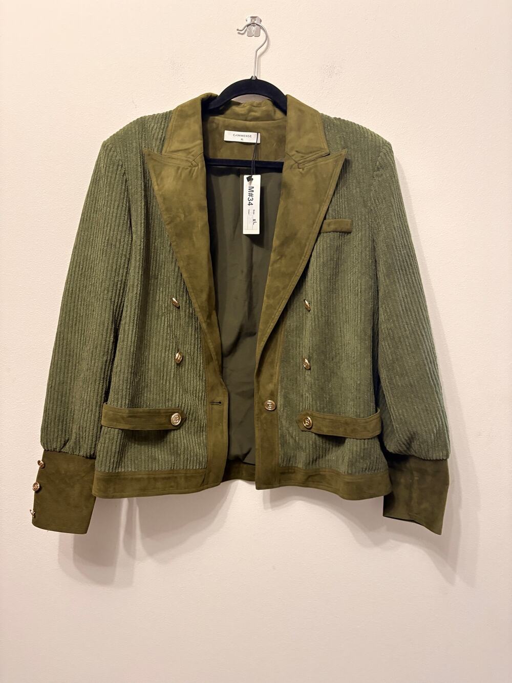 NWT Commense Corduroy Lapel Metal Button Blazer Sz XL